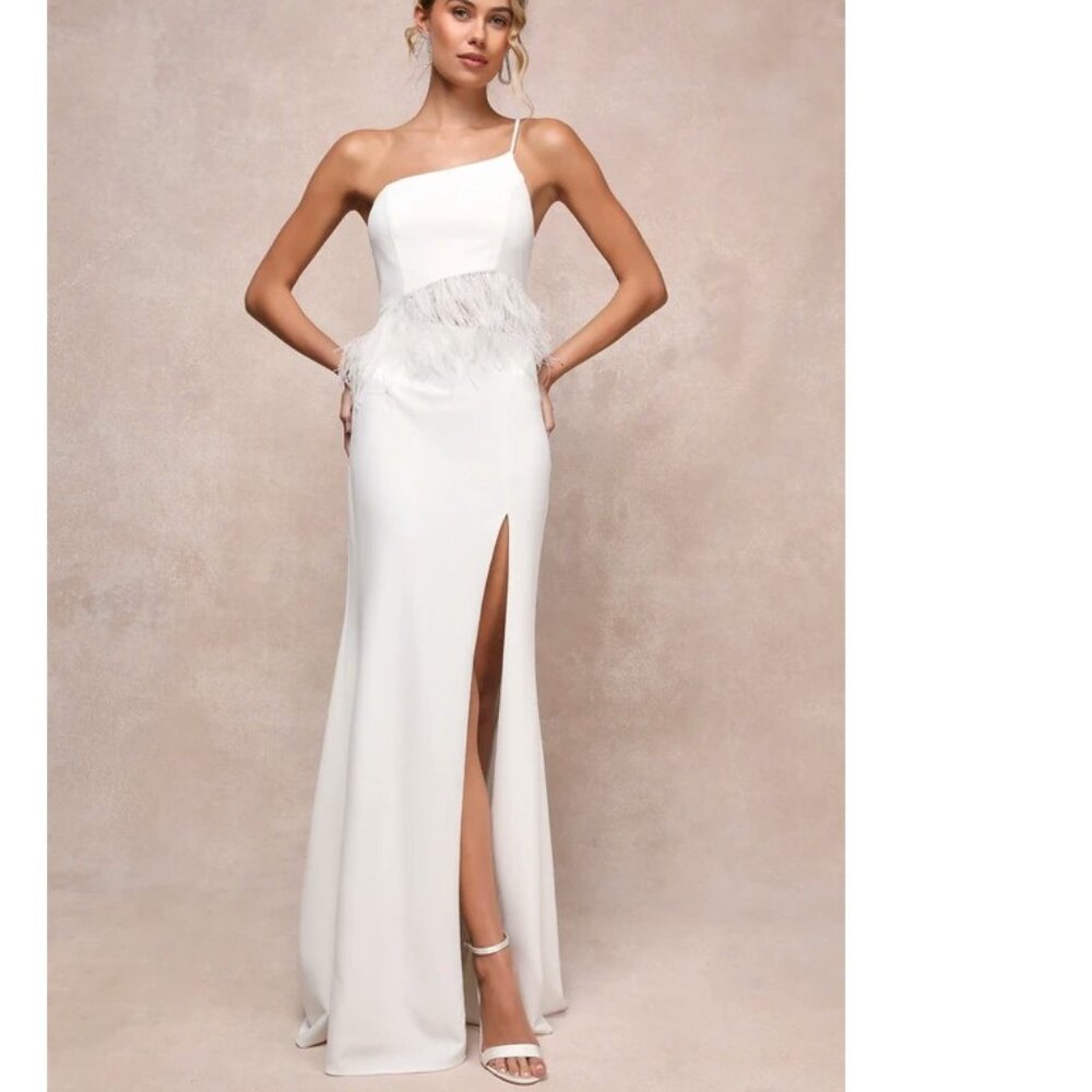Lulu's Ivory One-Shoulder Maxi Dress
